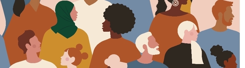 Illustration of people with different skin tones, hairstyles and clothing