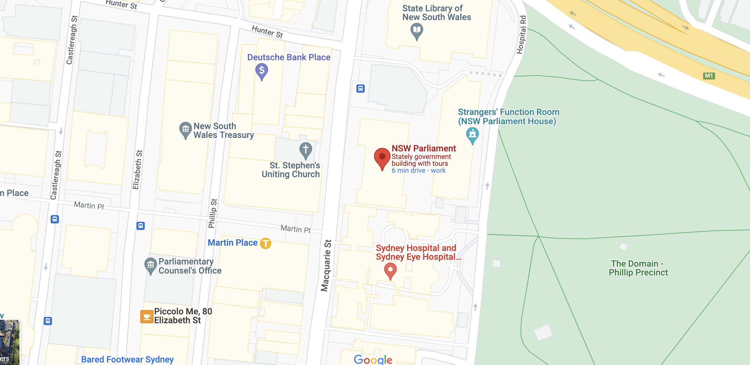 Map showing the location of the Parliament of New South Wales