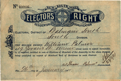 An elector's right issued for NSW in the 1890s: voters were required to show these at the time of voting