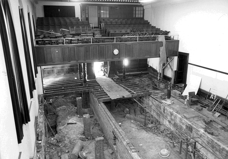 The Council Chamber with the floorboards removed in 1974