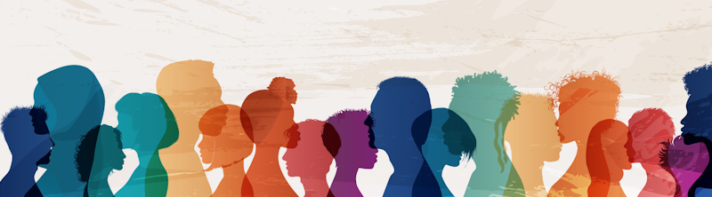 Silhouettes of people's heads in different colours
